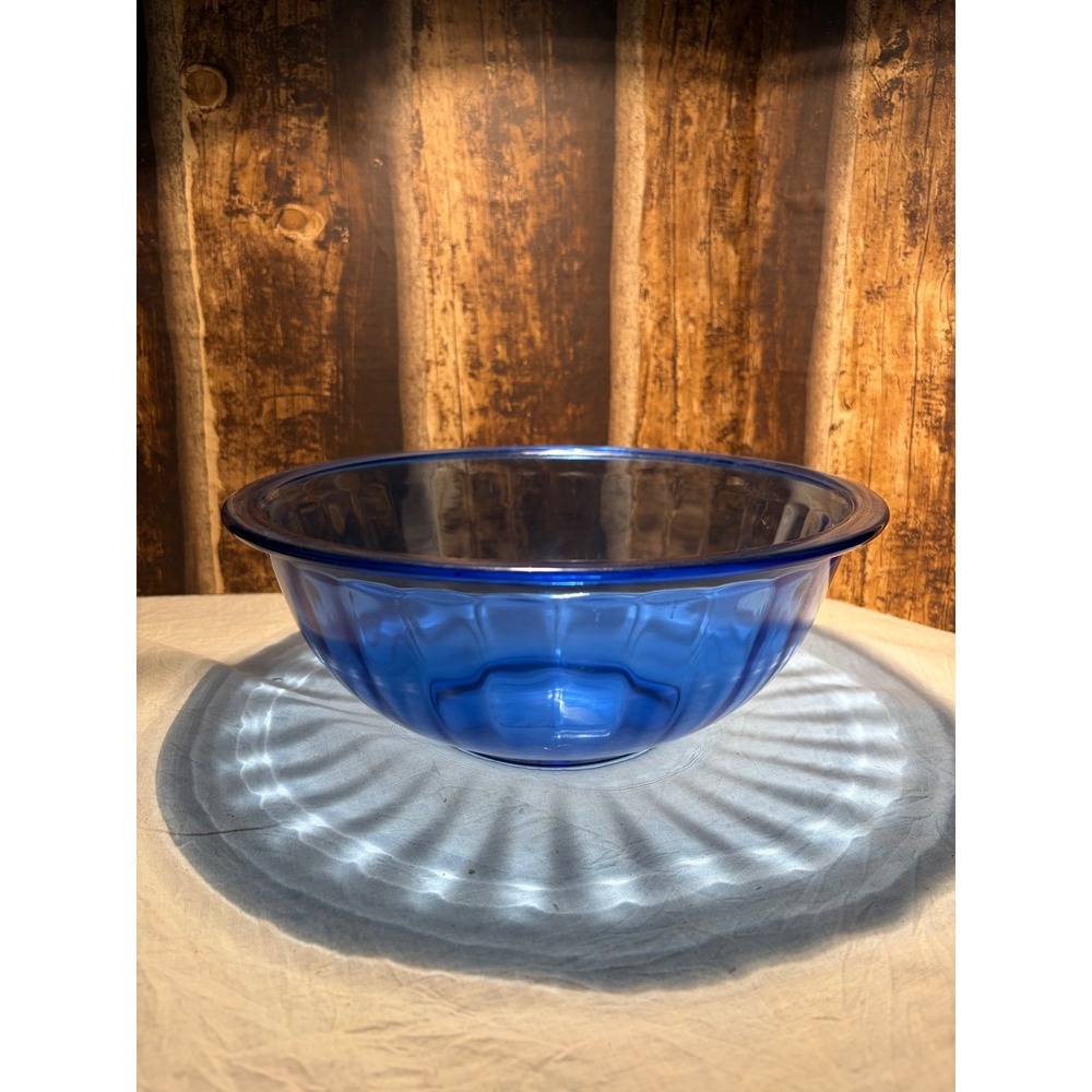 Pyrex Cobalt Blue 325 Mixing Bowl 2.5L Ribbed Glass Made in USA Vintage Kitchen